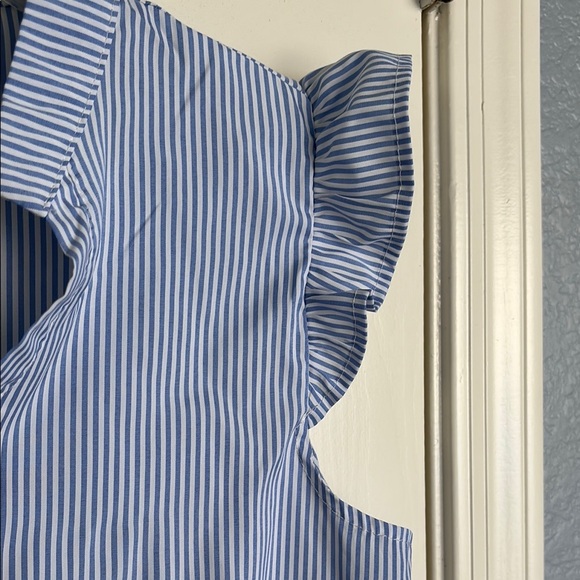 Blue Striped Ruffle Sleeve Women's Top - Picture 5 of 8